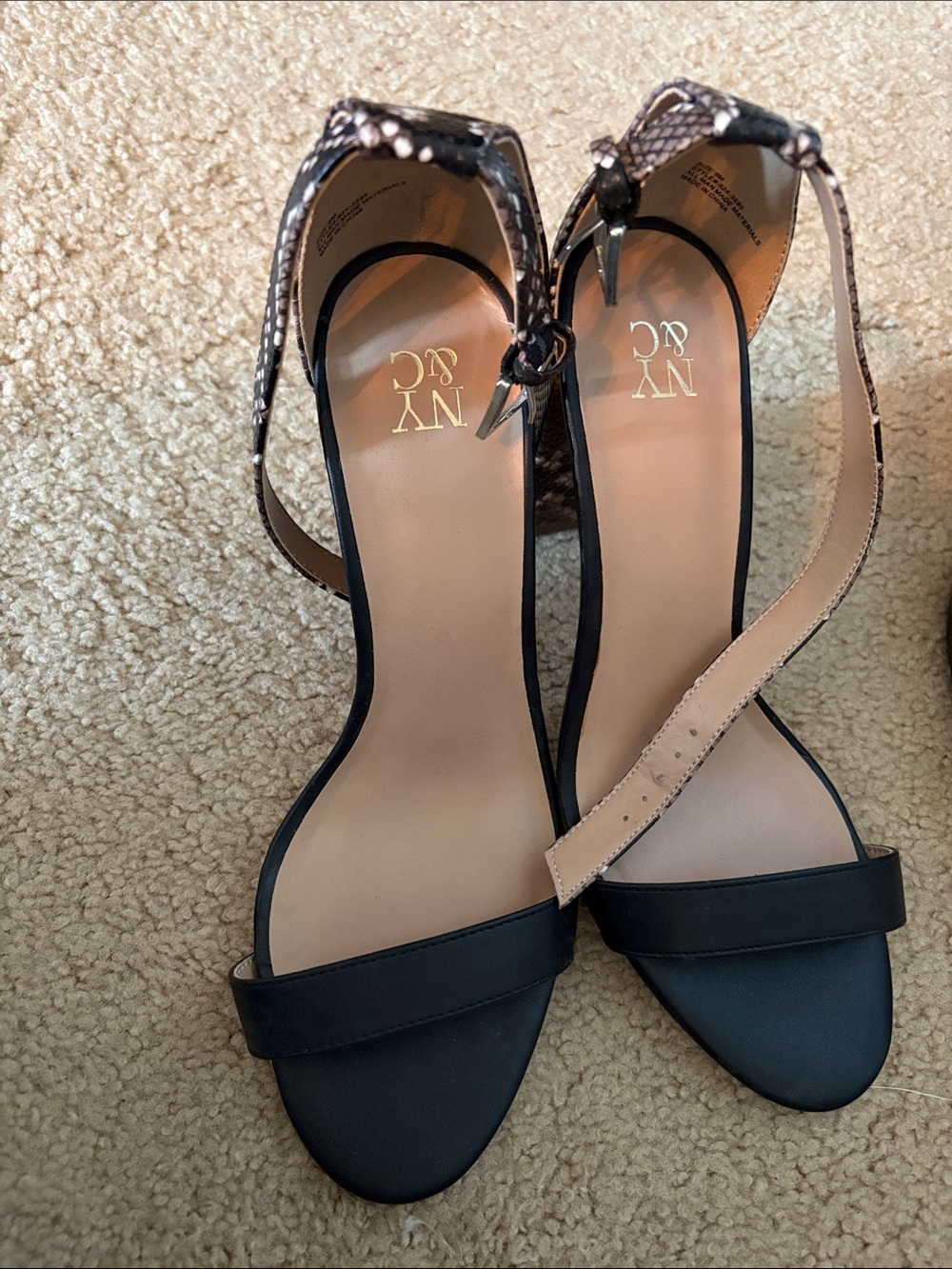 New York & Company Black Snakeskin Ankle-Strap Heels